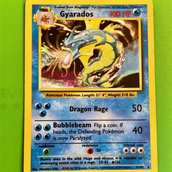 Gyarados 6/102 Holo Base Set Unlimited Pokemon TCG WOTC NM/MT Condition - Picture 1 of 3